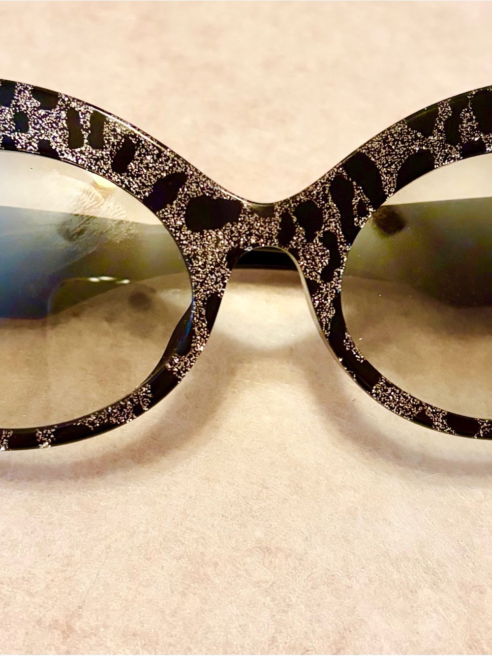 Dolce & Gabbana Black Glitter Leopard Round Sunglasses